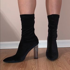 Velvet Ankle Sock Boot Heel